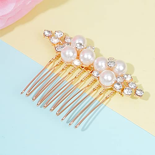Hoyuwak 2Pcs Pearl Hair Accessories Gold Rhinestone Bridal Hair Side Combs For Bride Wedding Crystal Hair Clips Pieces Jewelry For Women Girls #TOP3