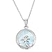 Sterling Silver Natural Larimar Palm Tree Circle Pendant with 18" Chain