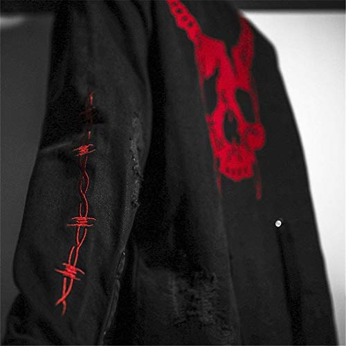 Mens Gothic Jacket Casual Harajuku Demon Hunter Skull Black Denim Jacket Coat4