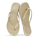 Project Cloud Flip Flops for Women - Memory Foam Flats Summer Sandals for Women 2025 - Vegan Leather Lightweight Womens Sandals Summer Beach Essentials Slides (Foundations, Gold, 9)