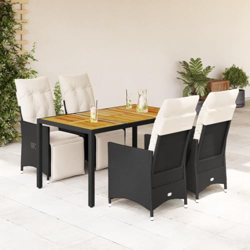 INLIFE Set de Muebles jardín 5 pzas con Cojines ratán sintético Negro Mobiliario,Muebles de jardín,Conjuntos de jardín Negro 61.2kg