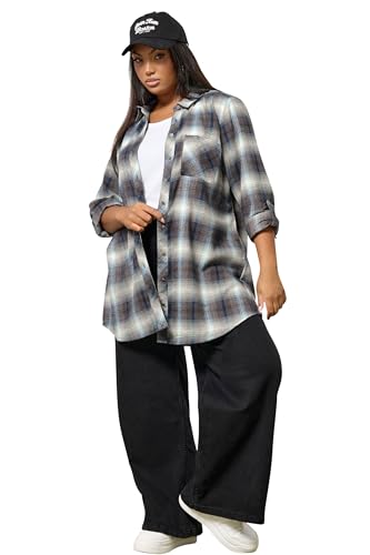 Yours Curve Check Boyfriend Shirt - Women's - Plus Size Curve Blue