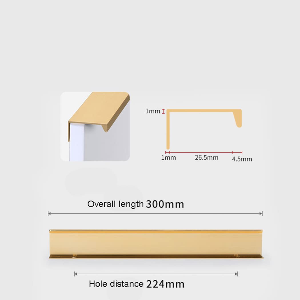 Ukryte uchwyty do szafek, ukryte Stop aluminium Niewidoczna gałka szafy Szafka kuchenna Szuflada szafki Szczotkowane złoto 2 sztuki(Hole distance 224mm)
