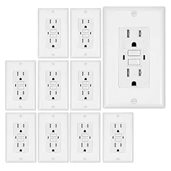 EverElectrix 10 Pack - GFCI Duplex Outlet Receptacle, Tamper Resistant & Weather Resistant 15-Amp/125-Volt, Self-Test Function with LED Indicator, UL Listed, cUL Listed, Wall Plate and Screws Included