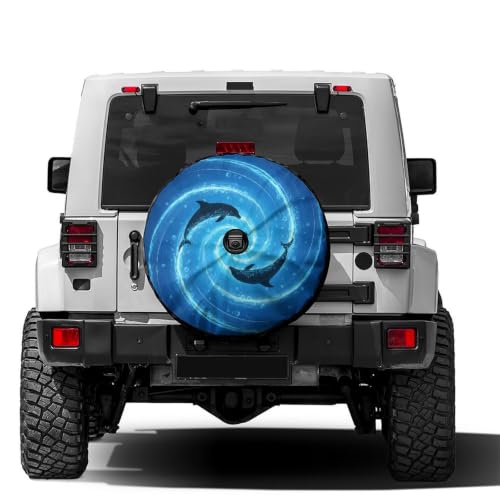 Image of Delerain Spare Tire Cover with Backup Camera Hole Two Dolphins Wheel Covers Waterproof Dust-Proof UV Sun Universal Fit for Jeep Trailer RV SUV Truck (17 Inch for Diameter 31 inch-33 inch)