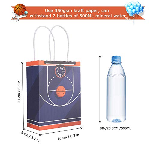 Sumapner Basketball Kraft Paper Bags Candy Bags Party Favor Bags with Handle for Birthday,Basketball Goodie Bags,Basketball Theme Party Favor Bags and Basketball Party Celebrations(24Pcak)