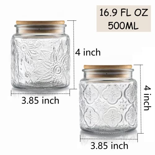 Image of ANSQU Set of 4 Vintage Glass Airtight Storage Jars, 17 FL OZ Glass Storage Containers with Bamboo Lids, Canning Jar for Kitchen Counter, Pantry, Cookie, Coffee, Tea, Sugar, Cute Jars | Glass Food Storage Containers for Coffee, Tea, Sugar, Candy, Cookie, Overnight Oats Containers, Cute Jars