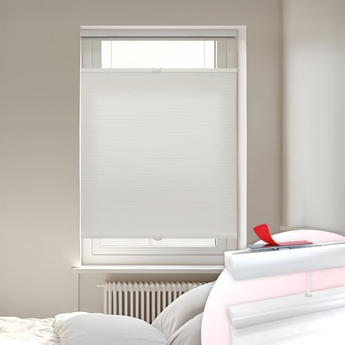 DEZ FURNISHINGS EZ Stick No Drill No Tools Cordless 1" Light Filtering Top Down Bottom Up Cellular Shade, 36.5" W x 64" H, Alabaster