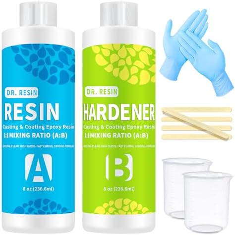 DR. RESIN Clear Epoxy Kit Starter Kit 16oz/473ml - 2 Part Kit for Craft, Casting, Tabletop, Jewelry Making and Coating