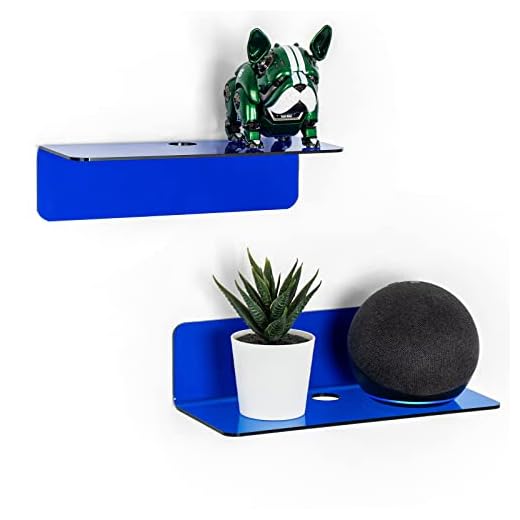 OAPRIRE Small Floating Wall Shelves Set of 2 - Personalize&Easily Expand Wall Space - 9 Inch Acrylic Wall Shelf for Bedroom, Gaming Room, Living Room, Bathroom, Office, with Cable Clips - Clear Blue