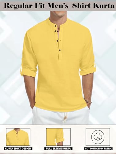 Image of Zombom Men's Kurta || Chinese Collar Long Sleeves || Straight Hip Length Kurtas || Short Kurta for Men || for Festival || Function || Occasion Wear Fancy Kurta for || Best Gifts for Men's