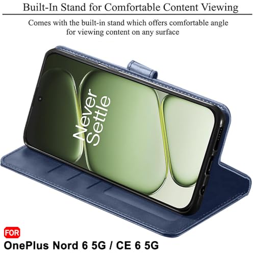 Image of TheGiftKart Flip Back Cover Case for OnePlus Nord 6 5G | Dual-Color Leather Finish | Inbuilt Stand & Pockets | Wallet Style Flip Back Case Cover for OnePlus Nord 6 5G (Faux Leather, Blue & Sky)