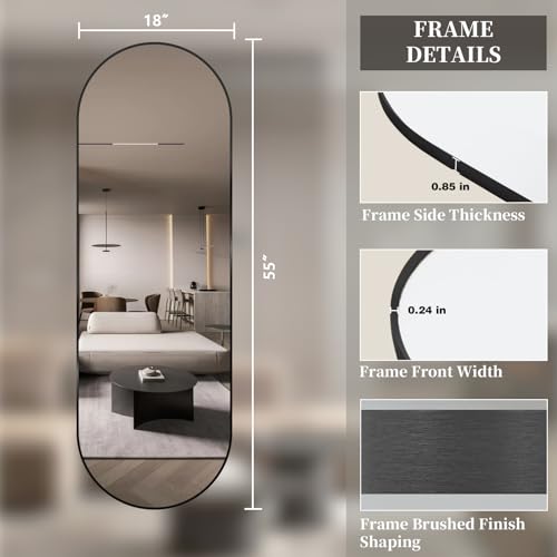 TheiaMo Oval Full Length Mirror, 55"×18" Wall-Mounted Mirror with Black Frame, Ultra-Clear Explosion-Proof Dressing Mirror, Simple and Classic Deco for Cloakroom/Bedroom/Living Room by TheiaMo - Used condition - Image 8