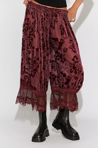 Image of UAURORAO Women Lace Trim Bloomer Pants Flowy Culottes Pantaloons Bloomers