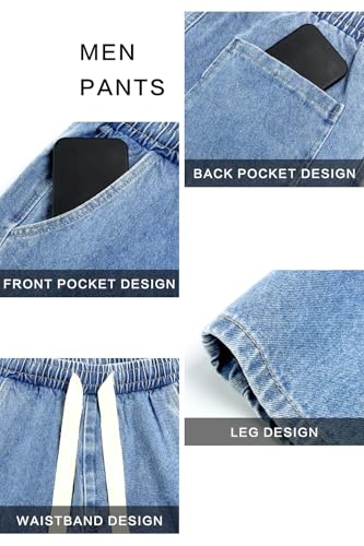 Heyfanee Mens Baggy Jeans Cargo Y2k Skateboard Denim Pants for Men Street Wear Light Blue 34