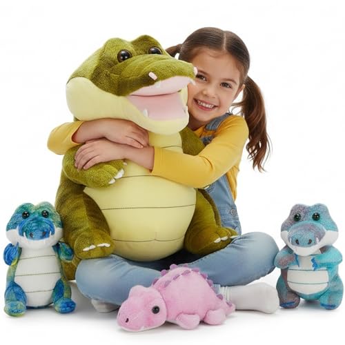 MorisMos Crocodile Stuffed Animal with 3 Baby Inside, 13.7" Stuffed