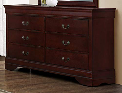 GTU Furniture Classic Louis Philippe Styling Deep Cherry 4Pc Queen Bedroom Set(Q/D/M/N)