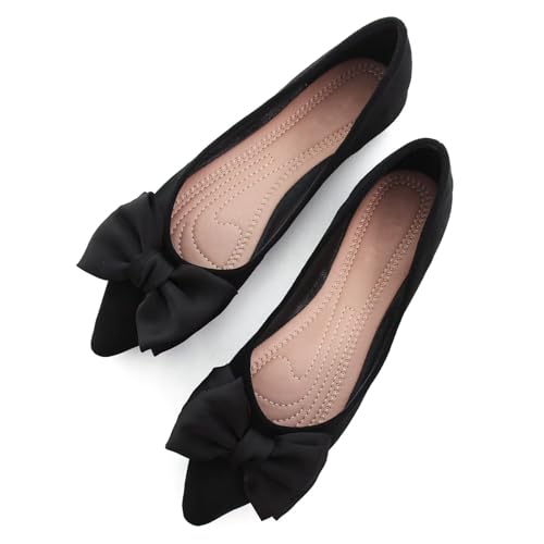 Image of SAILING LU Women's Pointed Toe Ballet Flats Bow Satin Dress Shoes for Women Dressy Comfortable Slip-On Loafers Ballerina Walking Flats