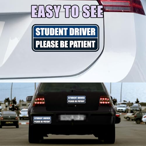 Image of 3 Pcs Student Driver Car Magnet, Please Be Patient Student Driver Magnet | Teen Driver for Car Removable Novice Rookie Safety Atntteion Sign - Weather-Resistant Blue /Black