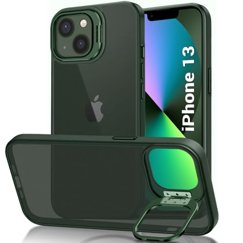 Image of TheGiftKart Hybrid Back Cover Case for iPhone 13 Compatible with MagSafe | Built-in Stand | Shockproof Hard Case Cover for iPhone 13 (PC & TPU, Frosted Matte Back, Green Sides)