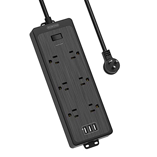 NTONPOWER Flat Plug Power Strip with 3 USB Ports, 6 Extra Widely Spaced Outlets, 1700 Joules Surge Protector, 15A Circuit Breaker, 5 FT Extension Cord, Black
