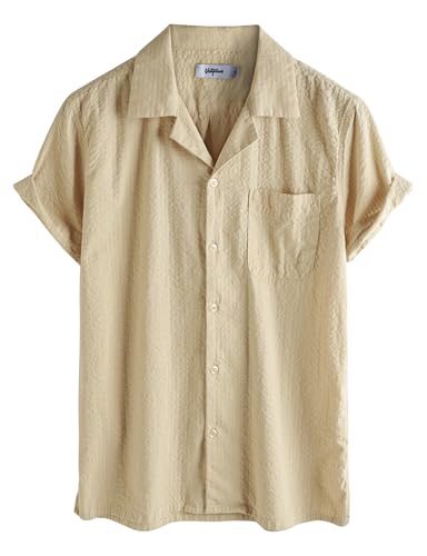 Image of VATPAVE Mens Striped Summer Shirt Casual Button Down Short Sleeve Beach Shirts Cotton Shirts for Men