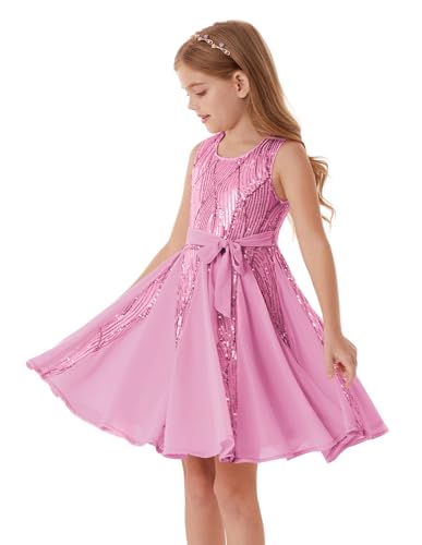Image of GRACE KARIN Girls Pink Dress Summer Chiffon Sleeveless Casual Mid-Length Dress Prom Dresses for Teenagers Pink 10-12 Years