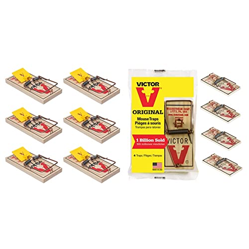 Victor M205-6 Easy Set Plastic Pedal Sustainably Sourced FSC Wood Humane Snap Rat Trap - 6 Wooden Traps & M156 Metal Pedal Sustainably Sourced FSC Wood Snap Mouse Trap - 4 Wooden Traps