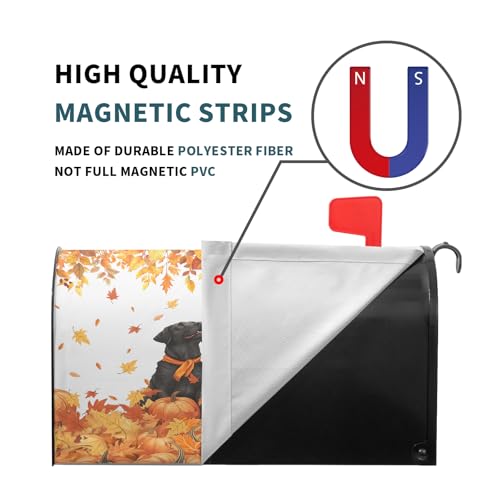Image of Fall Dog Mailbox Cover Magnetic Large Size Autumn Themed Pumpkins Maple Leaves Puppy Print Mailbox Wrap Letter Post Cover 25.5x21Inch for Garden Yard Outside Outdoor Seasonal Decor