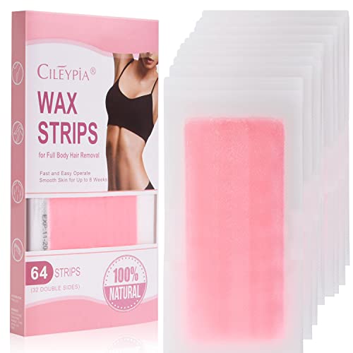 Wax Strips For Hair Removal, CILEYPIA Waxing Strips For Hair Removal with 64 Body Wax Strips ï¼ˆ32 Double sidesï¼‰ For Women and Men, Ready To Use Facial Wax Strips, Wax Strips for Arms, Legs, Underarm Hair, Eyebrow, Bikini, and Brazilian Hair Remova