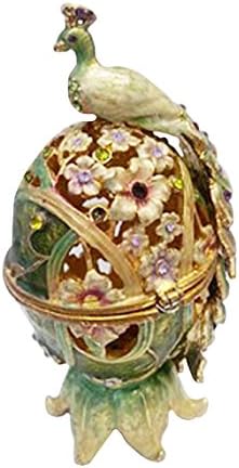 Faberge Peacock On Egg Trinket Treasure Box, Light Green and Gold