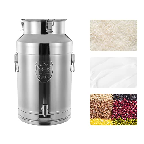 LIYUANJUN 35L / 9.24Gallon Stainless Steel Milk Can, Milk Bucket with Thickened Lid & Faucet Large Capacity Storage Can for Oil Liquid Wine Barrel Heavy Duty Coffee Container w/Hanging Loop