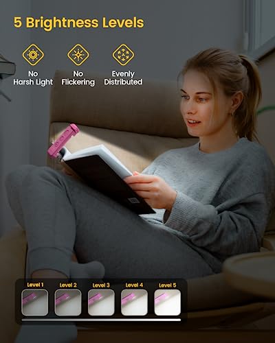 Glocusent Usb Rechargeable Book Light For Reading In Bed, Portable Clip-On Led Reading Light, 3 Amber Colors & 5 Brightness Dimmable, Compact & Long Lasting, Perfect For Book Lovers, Kids #TOP1