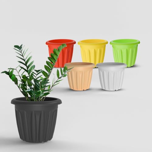 Image of YUCCABE ITALIA SHERA Floot 10 Inch Plastic Flower Pot 6 Piece Set of Round Shape Planter for Home Garden Seedling Planter for pots (Multicolor)