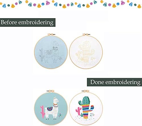 Mingham Embroidery Kit with Flossing Needles for Beginners Full Range Kits Alpaca Cactus Cross Stitch Starter Kit