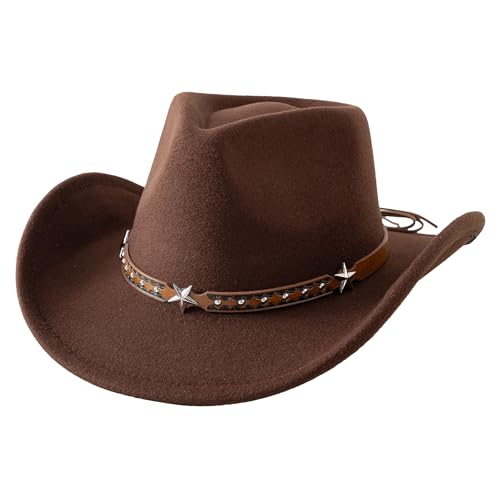 Jastore Kids Wide Brim Western Cowboy Cowgirl Hat Boys Girls Felt Jazz Fedora Hats Dress Up Costume(US Age 6 Years 12 Years Coffee)