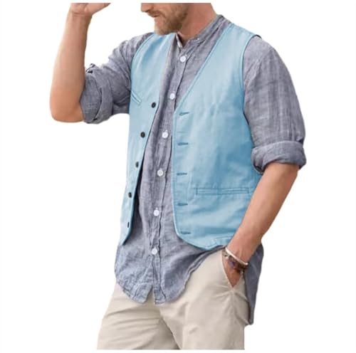 Mens Summer Casual Cotton Linen Sleeveless Lightweight Vest Beach Waistcoat