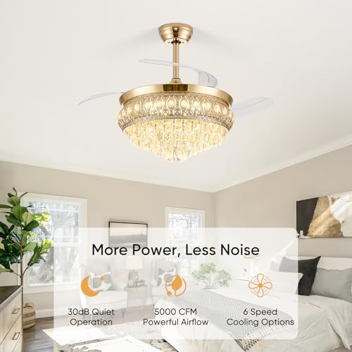 Image of 42 inch Gold Fandelier Ceiling Fan with Light, Chandelier Fan