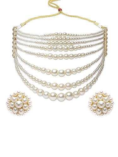 Image of Karatcart Pearl Multilayer Beaded Choker Necklace Set for Women
