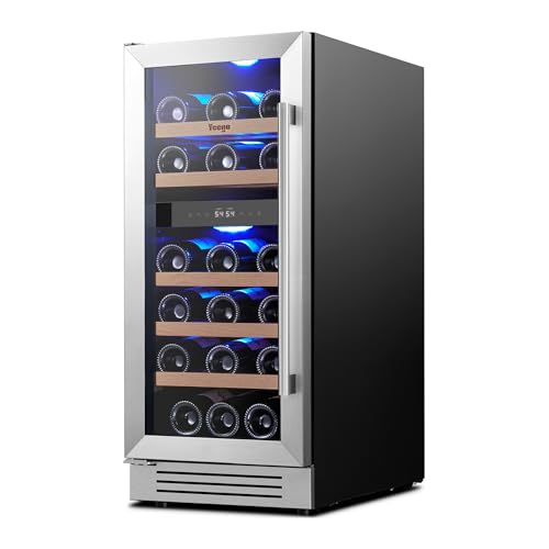 Yeego 15 Inch Dual Zone Wine Fridge, 28 Bottle Wine Cooler with Left-Hinged