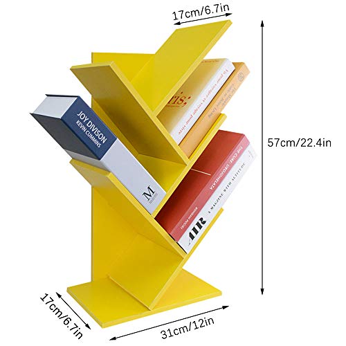 Lzymsz Tree Bookshelf, 4-Tier Floor Standing Bookcase, Free-Standing Book Holder Organizer, Book, Cd, Albums,Files Holder, Display Storage Rack For Home, Office (Yellow) #TOP1