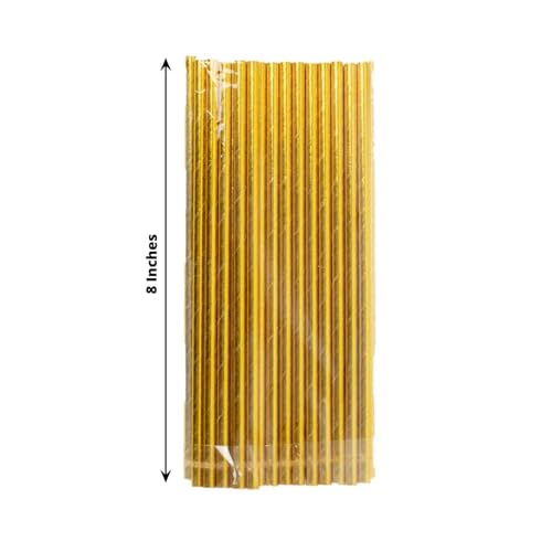 50 pitillos dorados metálicos de papel 8 pulgadas miniatura 3