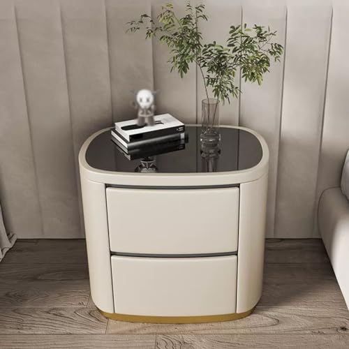 Table de chevet noire en verre trempé avec tiroir pour chambre