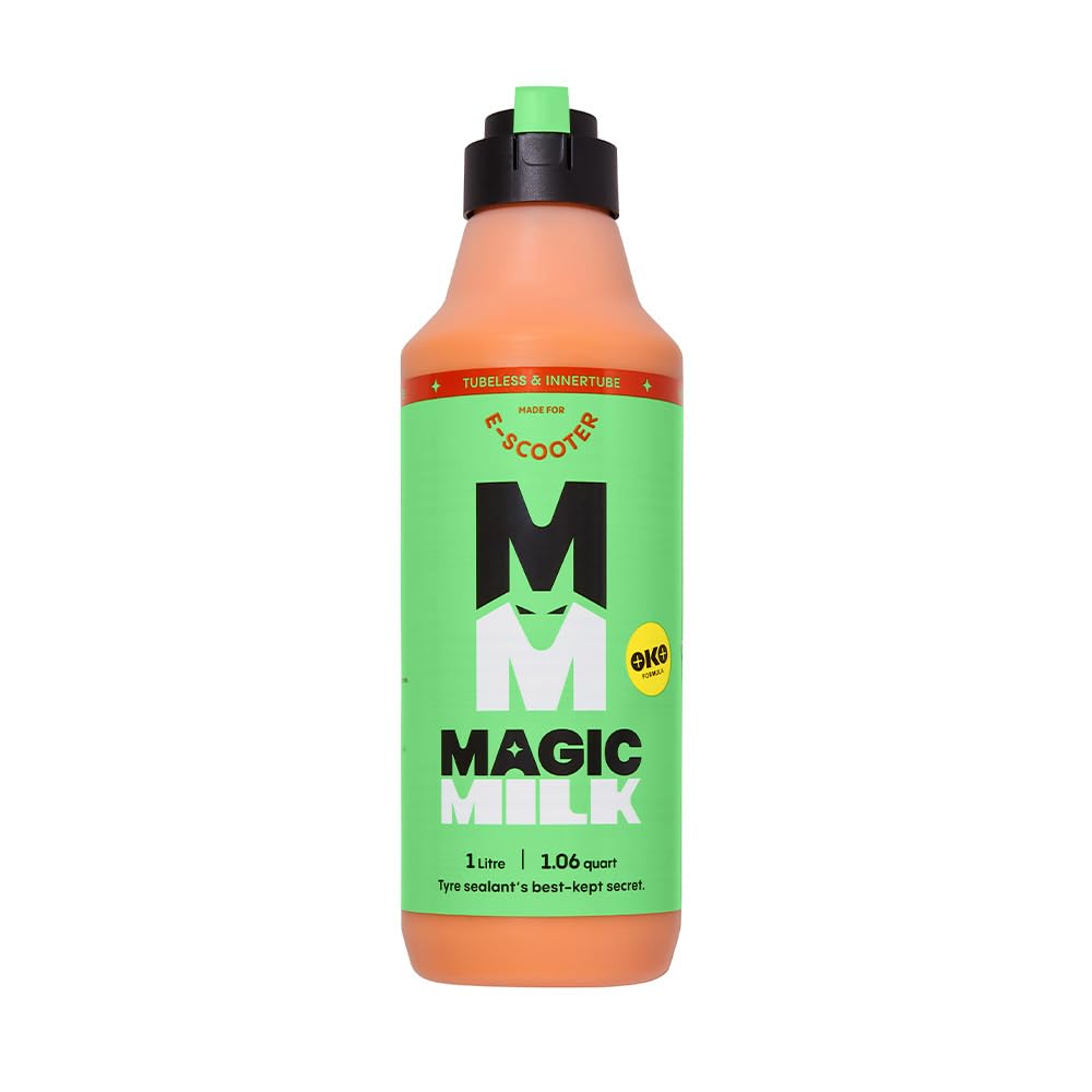 Magic Milk E–Scooter Inner Tube and Tubeless Tyre Sealant 1L – With Innovative Cap for Easy Application – Seals Punctures in Electric Scooter Tyres – CO2 Cartridge Compatible