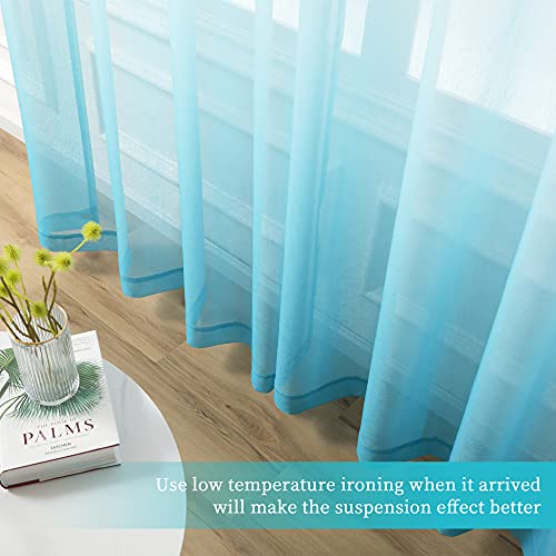 Anjee Sheer Outdoor Curtains Ombre Teal For Patio Waterproof Grommet Top Rod Pocket Bottom Semi Sheer Privacy Drapes With 2 Tiebacks For Gazebo, Porch, Sliding Door, 2 Panels 54 Wide X84 Length #TOP5