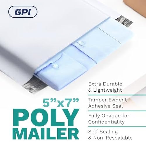 5" x 7" Poly Mailer Envelopes - 1000 Count, Self Seal White Plastic Mailing Bags with Adhesive Strip, 2.5 Mil Thick, Waterprrof & Tear/Puncture Proof Unpadded Shipping Mailers - GPI - Image 3