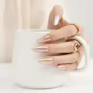 Fake Nails Press Ons Almond - Metallic Rose Gold Chrome Fake Nails, Handmade Reusable for Party Look, 30 Nails in 15 Sizes with Glue, Adhesive Tabs, File, Prep Pad, Manicure Stick