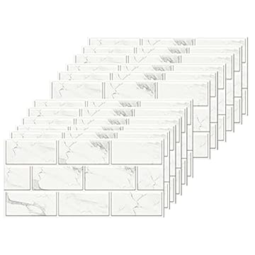 White Brick Tile Stickers for Bathroom Kitchen Waterproof Vinyl Stick on Tiles Backsplash Self Adhesives Wall Tile Transfers Peel and Stick Tile Decals for Living Room - 30x15cm (24 Sheets)