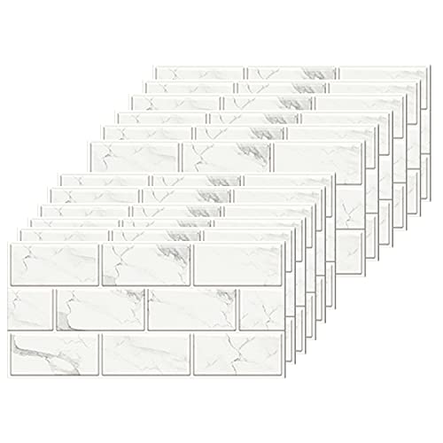 White Brick Tile Stickers for Bathroom Kitchen Waterproof Vinyl Stick on Tiles Backsplash Self Adhesives Wall Tile Transfers Peel and Stick Tile Decals for Living Room