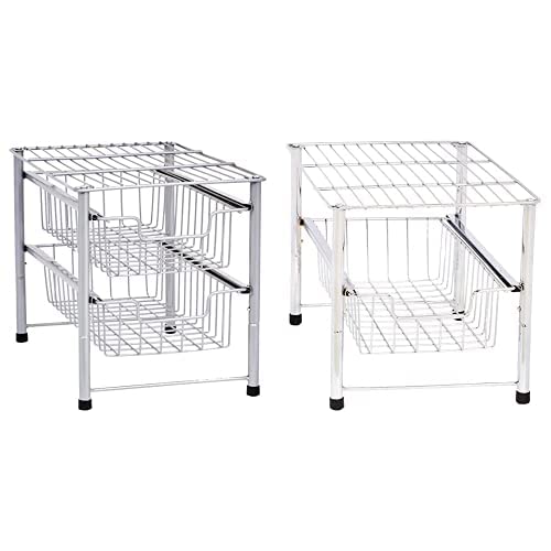 AmazonBasics 2Tier Sliding Drawers Basket Storage Organizer, Silver